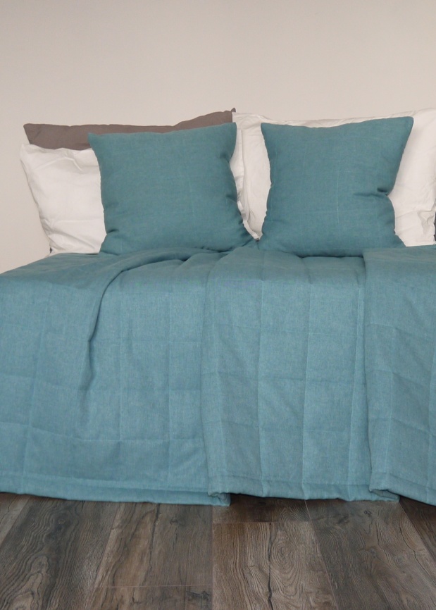 Покрывало на кровать двуспальное стеганое 160х220 см. Коллекция "Меланж". Цвет бирюзовый (бирюзовый меланж) фото 6