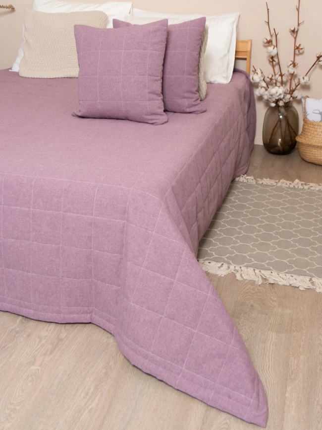 Комплект покрывало стеганое полуторное (160х220 см) + 2 наволочки 45х45 см. Коллекция "Меланж". Цвет сиреневый (сиренево-розовый меланж) фото 2
