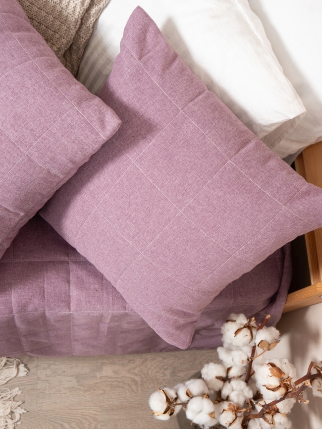 Комплект покрывало стеганое полуторное (160х220 см) + 2 наволочки 45х45 см. Коллекция "Меланж". Цвет сиреневый (сиренево-розовый меланж) фото 7