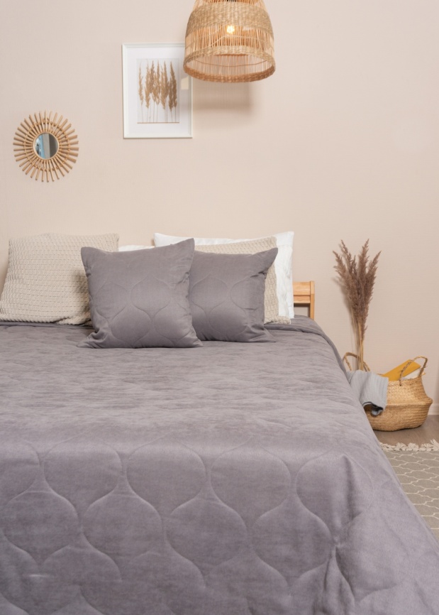 Покрывало на кровать двуспальное стеганое 220х240 см. Коллекция "Луковичка". Цвет серый (мышино-серый) фото 3