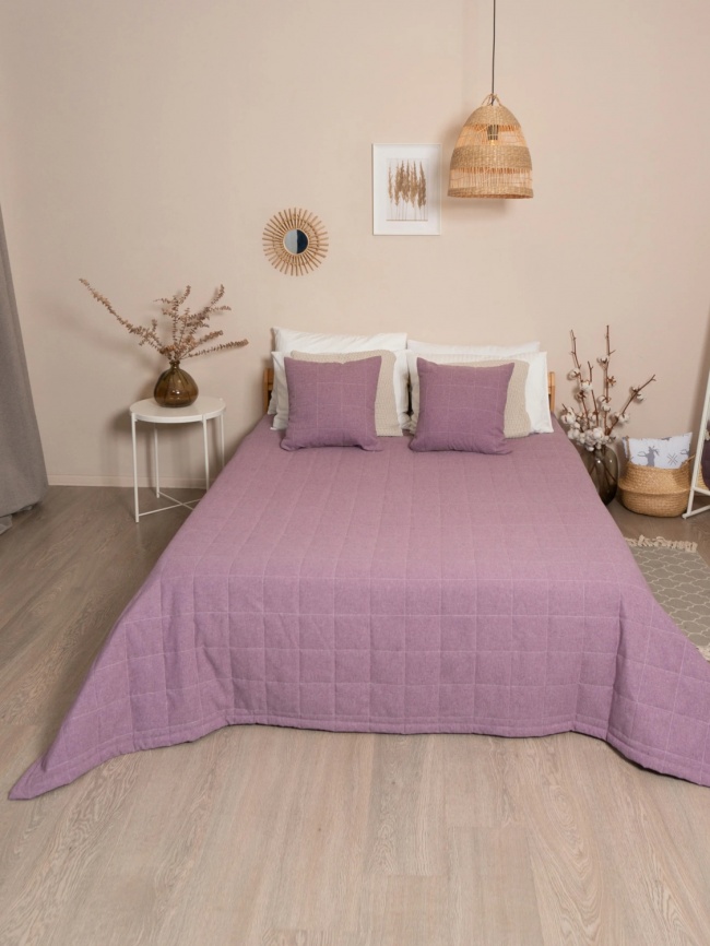 Покрывало на кровать двуспальное стеганое 220х240 см. Коллекция "Меланж". Цвет сиреневый (сиренево-розовый меланж) фото 9