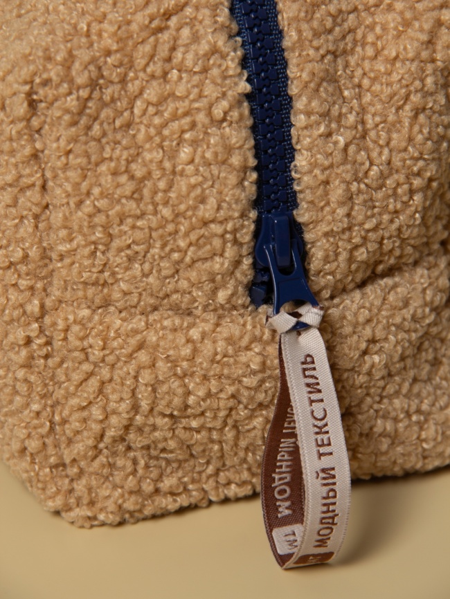 Косметичка "Барашек", цвет кэмел, синяя молния,  (20х12х12 см) фото 5