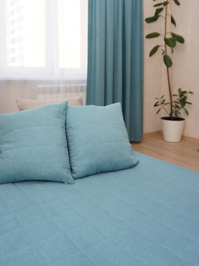 Покрывало на кровать двуспальное стеганое 160х220 см. Коллекция "Меланж". Цвет бирюзовый (бирюзовый меланж) фото 3