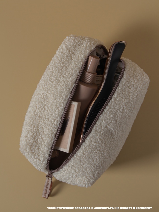 Косметичка "Барашек", молочный цвет, бежевая молния,  (20х12х12 см) фото 4